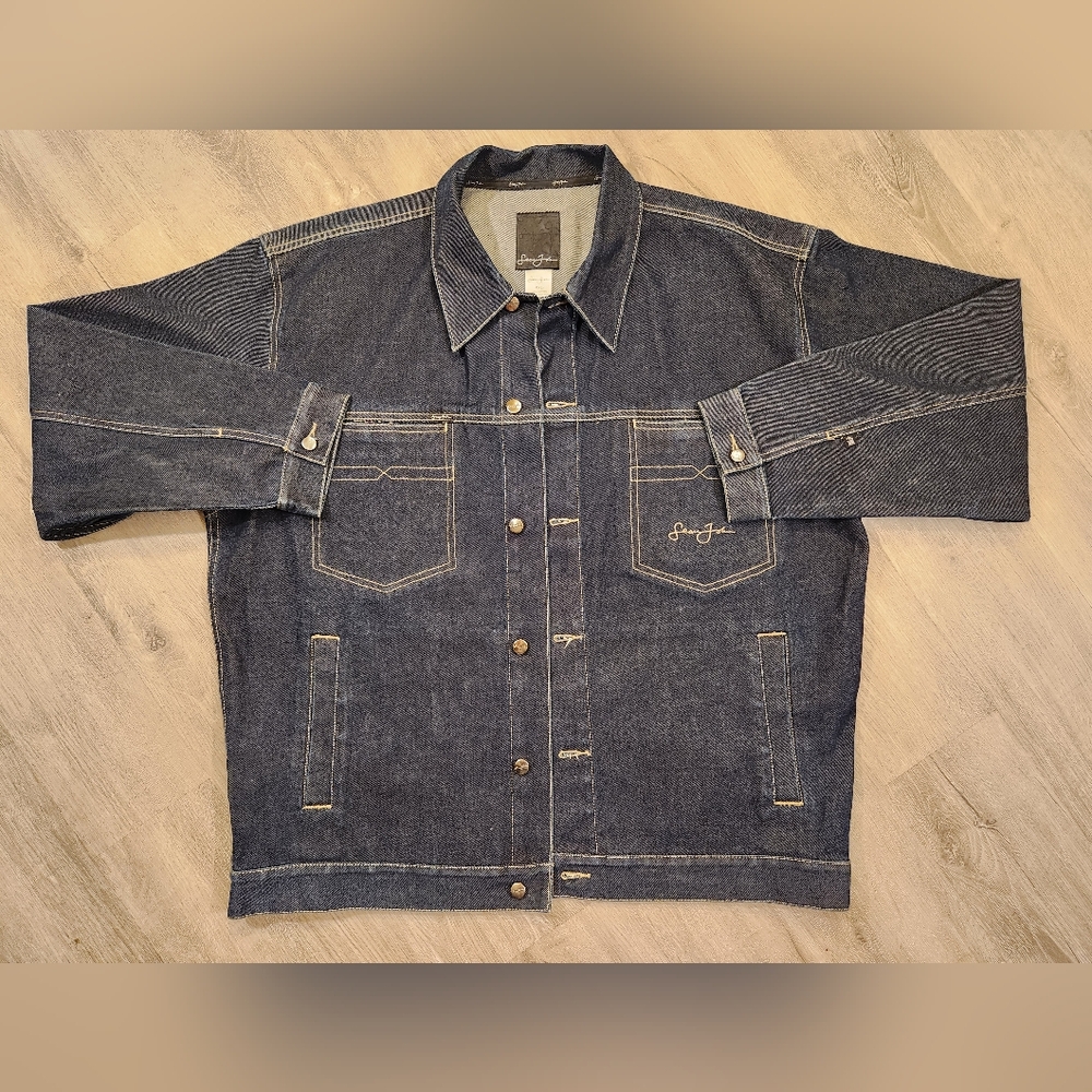 Vintage Sean John Jean Jacket Blue Denim Trucker Mens Size XXL